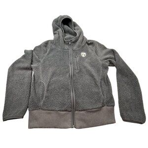 American Eagle Hoodie Womens Large Gray Sherpa Fleece Full Zip Jacket AEO Y2K